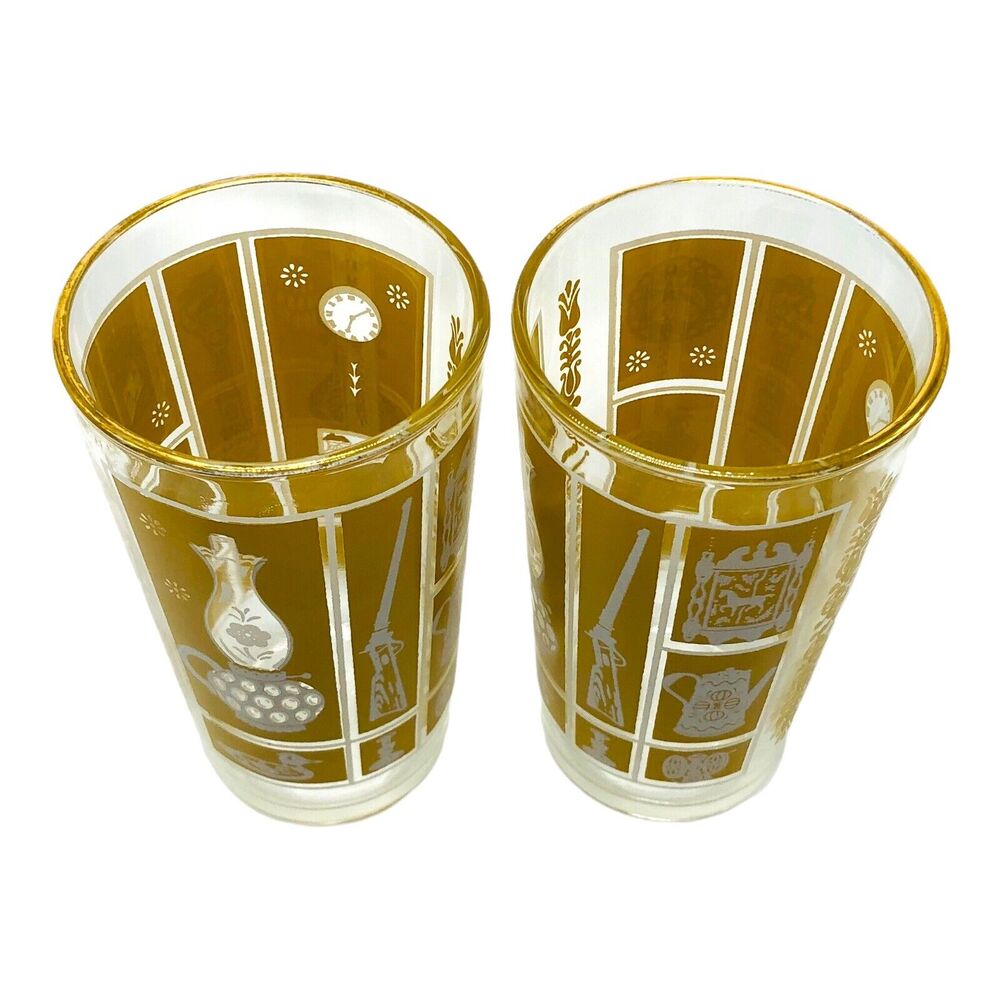 Pair VTG Libbey Tumbler Glass Mustard Gold Colonial Americana Old Time Country‎ - Picture 3 of 12
